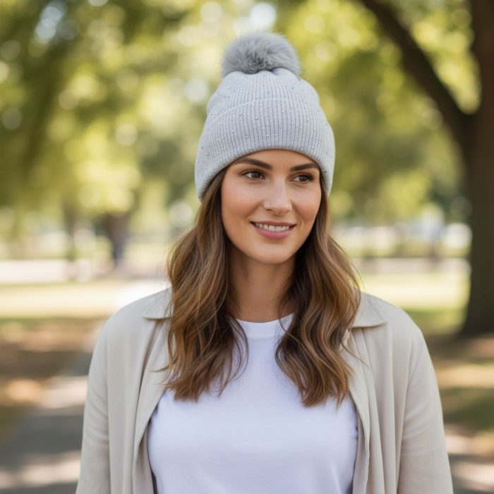 Σκουφί Με Φούντα Total Στρας - Γκρι - Image 2