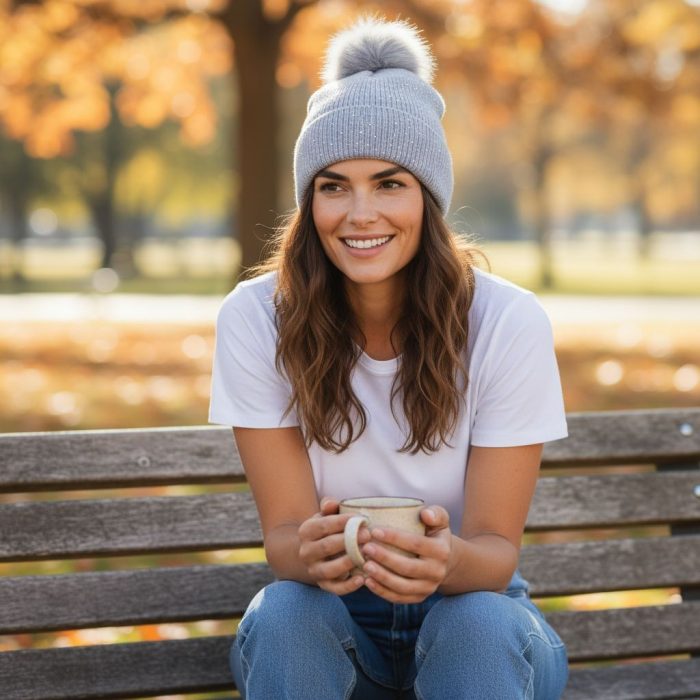 Σκουφί Με Φούντα Half Στρας - Γκρι - Image 2