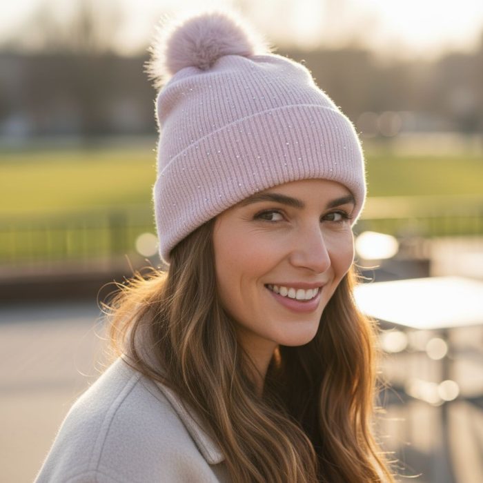 Σκουφί Με Φούντα Half Στρας - Ροζ - Image 2