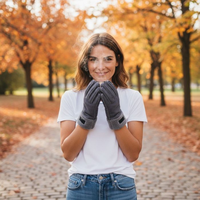 Γυναικεία Γάντια Καστόρ με Γούνα στον Καρπό - Γκρι - Image 2