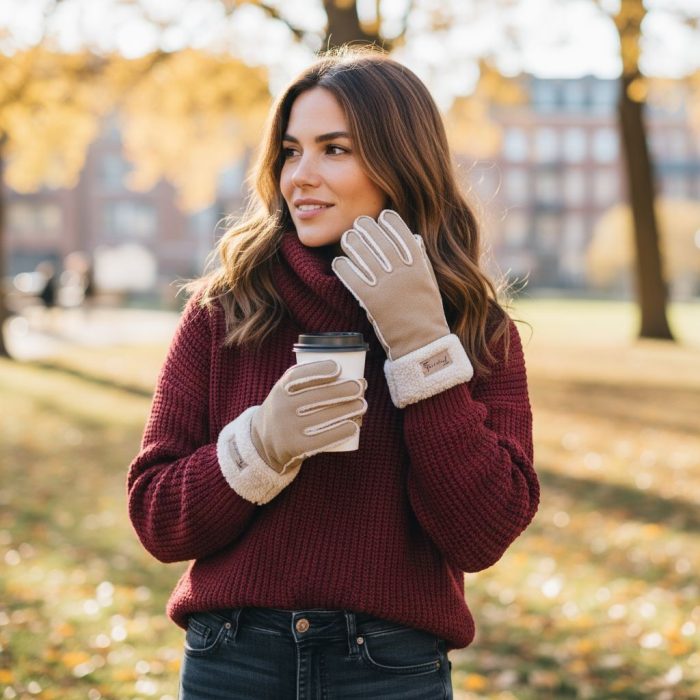 Γυναικεία Γάντια Καστόρ με Γούνα στον Καρπό - Μπεζ - Image 2