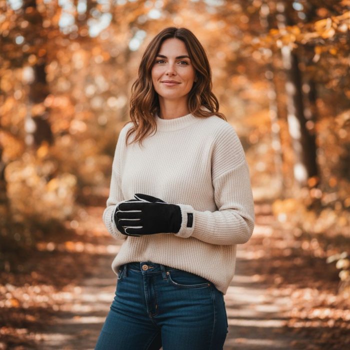 Γυναικεία Γάντια Καστόρ με Γούνα στον Καρπό - Μαύρο - Image 2