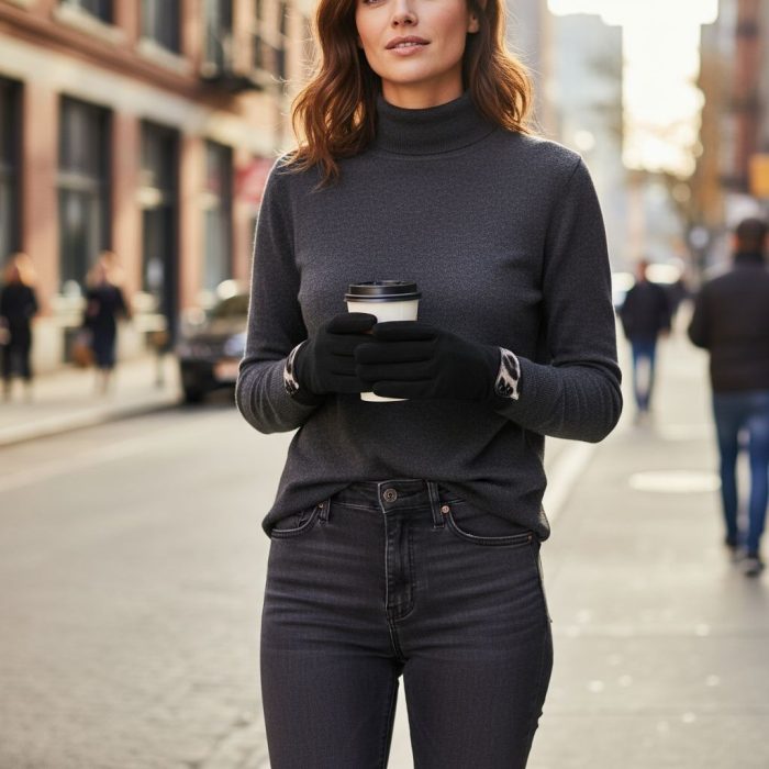 Γυναικεία Γάντια Σουέντ με Λεοπάρ Λεπτομέρεια - Μαύρο - Image 2