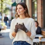 Γυναικεία Γάντια Σουέντ με Λεοπάρ Λεπτομέρεια - Καφέ - Image 2