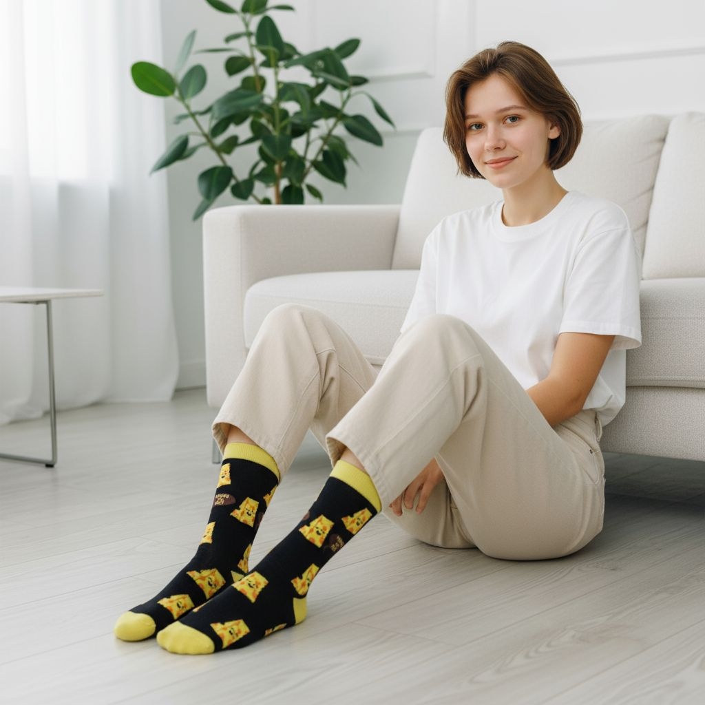 UNISEX-KALTSES-ME-SXEDIA-KOSMIMA-ONLINE (1) Κάλτσες Unisex Ψηλές με Σχέδιο Say Cheese - Image 1