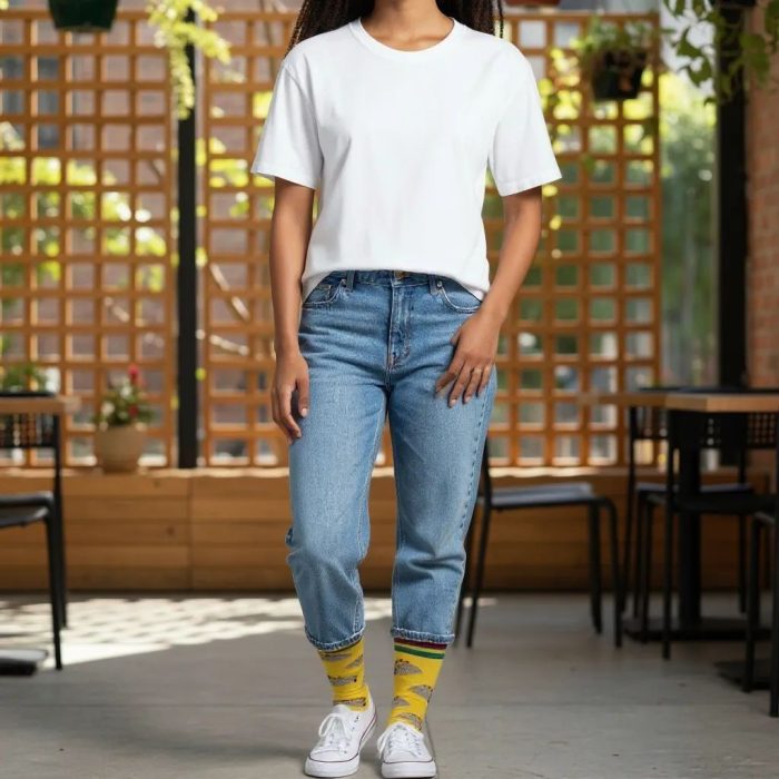 Κάλτσες Unisex Ψηλές με Σχέδιο Tacos Yellow - Image 2