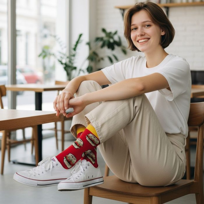 Κάλτσες Unisex Ψηλές με Σχέδιο Burgers - Image 2