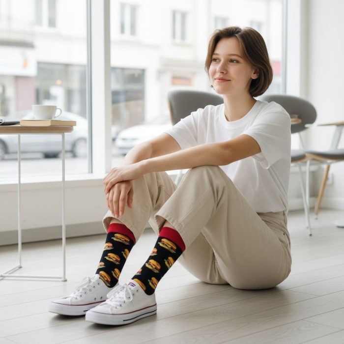 Κάλτσες Unisex Ψηλές με Σχέδιο Cheeseburgers - Image 2