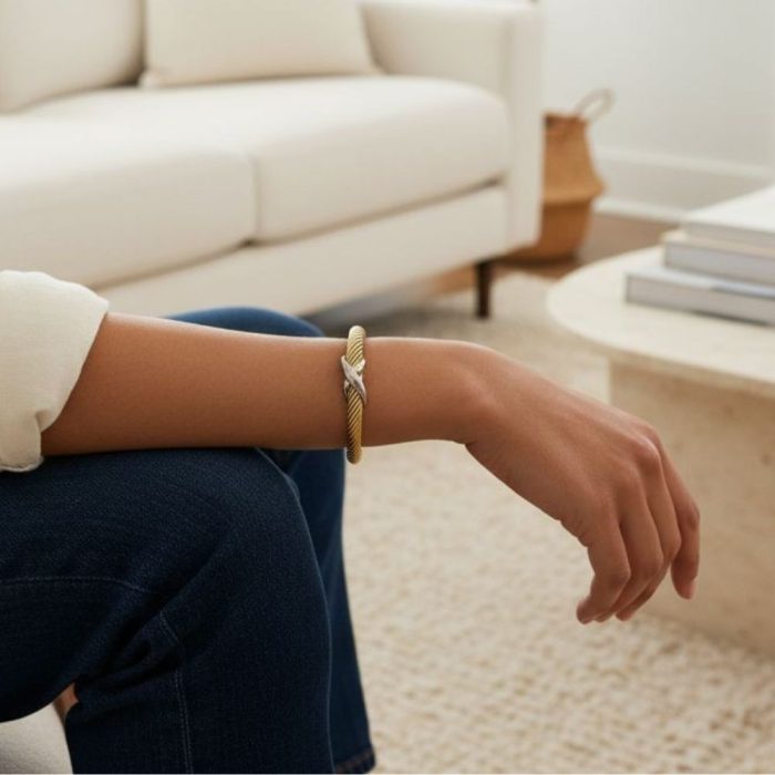 Βραχιόλι Open με Ασημί X Cross Λεπτομέρεια - Χρυσό - Image 2