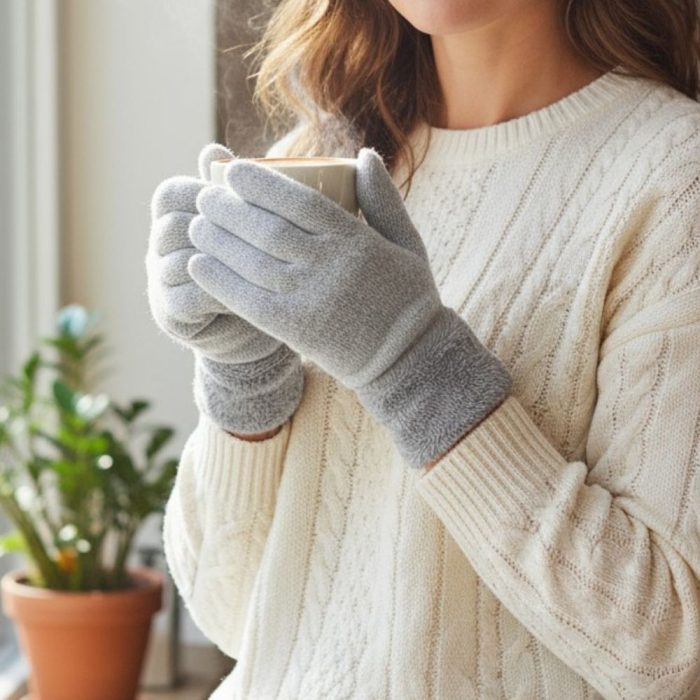 Γυναικεία Γάντια Χνουδωτά με Γουνάκι στο Καρπό - Λευκό του Πάγου - Image 2