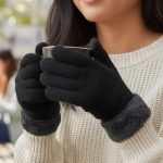 Γυναικεία Γάντια Μάλλινα με Γουνάκι στο Καρπό - Μαύρα