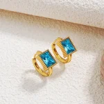 Σκουλαρίκια Κρικάκια με Γαλάζια Πέτρα - Χρυσό