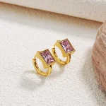 Σκουλαρίκια Κρικάκια με Ροζ Πέτρα - Χρυσό