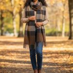 Γυναικεία Πασμίνα Μακριά με Κρόσσια Καρό - Καφέ