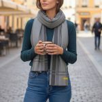 Γυναικεία Πασμίνα με Καρό στο Τελείωμα - Γκρι