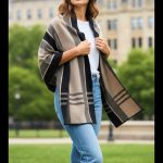 Γυναικεία Πασμίνα με Καρό στο Τελείωμα - Μπεζ / Μαύρο