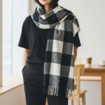 Γυναικεία Πασμίνα Μακριά με Κρόσσια Καρό Alina – Ασπρόμαυρη