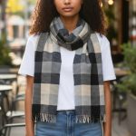 Γυναικεία Πασμίνα Μακριά Καρό Σκακιέρα με Κρόσσια - Γκρι