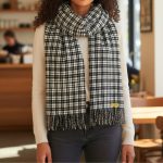 Γυναικεία Πασμίνα Μακριά Λεπτό Καρό με Κρόσσια - Ασπρόμαυρο