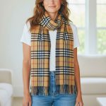 Γυναικεία Πασμίνα Μακριά με Κρόσσια Καρό Ταρτάν – Μπεζ