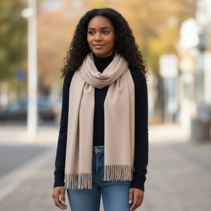 Γυναικεία Πασμίνα Μακριά με Κρόσσια - Εκρού - Image 2