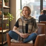 Γυναικεία Πασμίνα Μακριά με Κρόσσια Καρό – Μπεζ