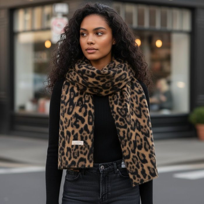 Γυναικεία Πασμίνα Μακριά Leopard Maya – Καφέ - Image 2