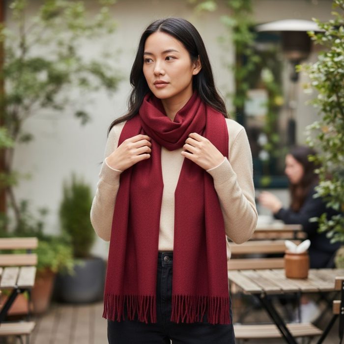 Γυναικεία Πασμίνα Μακριά με Κρόσσια – Μπορντό - Image 2