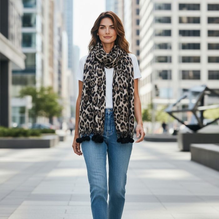 Γυναικεία Πασμίνα Μακριά με Φούντες - Λεοπάρ - Image 2