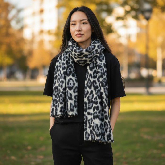 Γυναικεία Πασμίνα Μακριά Leopard Maya - Λευκή - Image 2