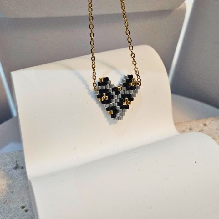 Κολιέ Miyuki Καρδιά Γκρι Λεοπάρ - Χρυσό - Image 2