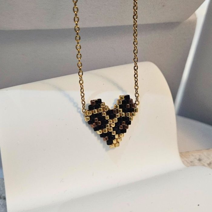 Κολιέ Miyuki Καρδιά Λεοπάρ - Χρυσό - Image 2