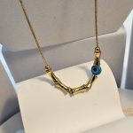 Κολιέ Λεπτή Αλυσίδα με Κυλινδρικές Λεπτομέρειες και Ματάκι - Χρυσό