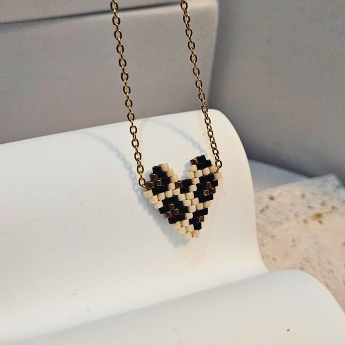 Κολιέ Miyuki Καρδιά Μπεζ Λεοπάρ - Χρυσό - Image 2