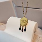 Κολιέ με Λεπτή Αλυσίδα και Charm Μάτι με Κρεμαστές Χάντρες - Χρυσό