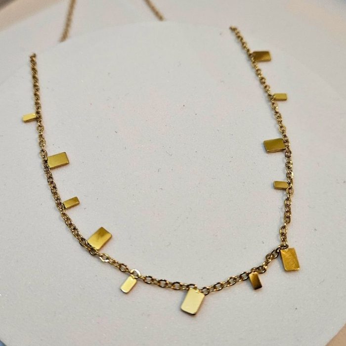 Κολιέ Λεπτή Αλυσίδα με Τετράγωνες Λεπτομέρειες - Χρυσό - Image 2