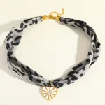 Κολιέ Απρόμαυρη Bandana Heart Eye Λευκό - Χρυσό