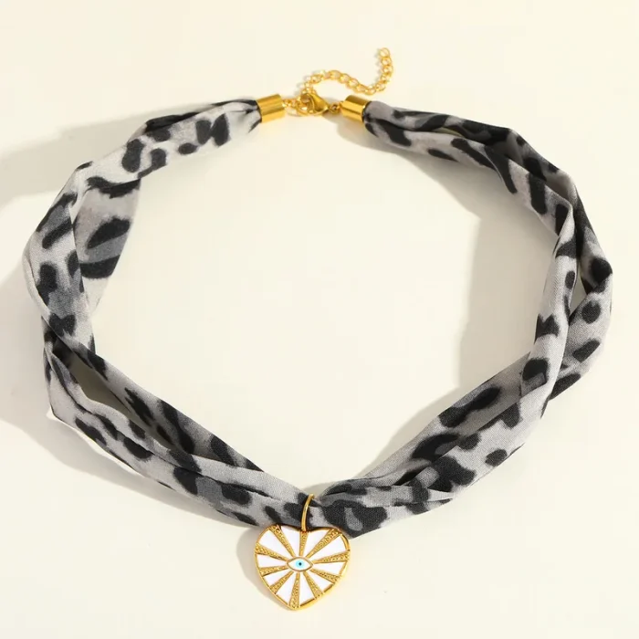 Κολιέ Απρόμαυρη Bandana Heart Eye Λευκό - Χρυσό - Image 3