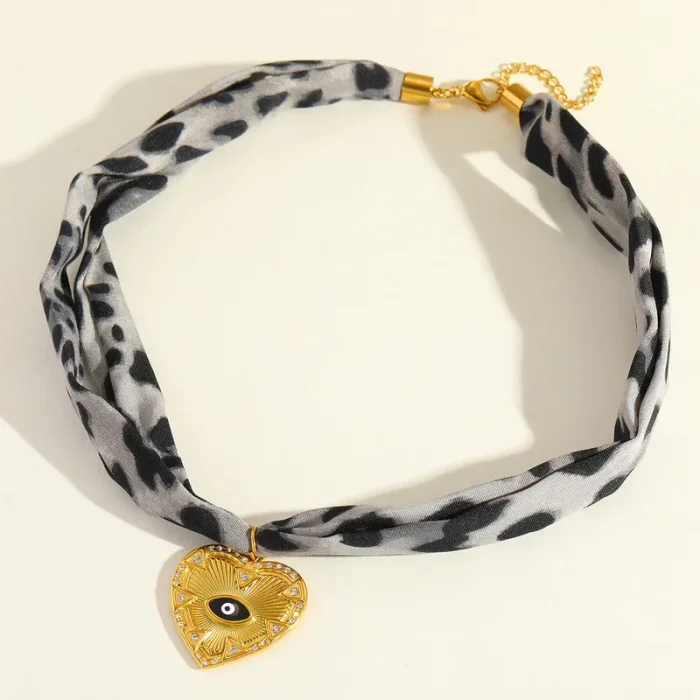 Κολιέ Απρόμαυρη Bandana Heart Eye Μαύρο - Χρυσό - Image 3