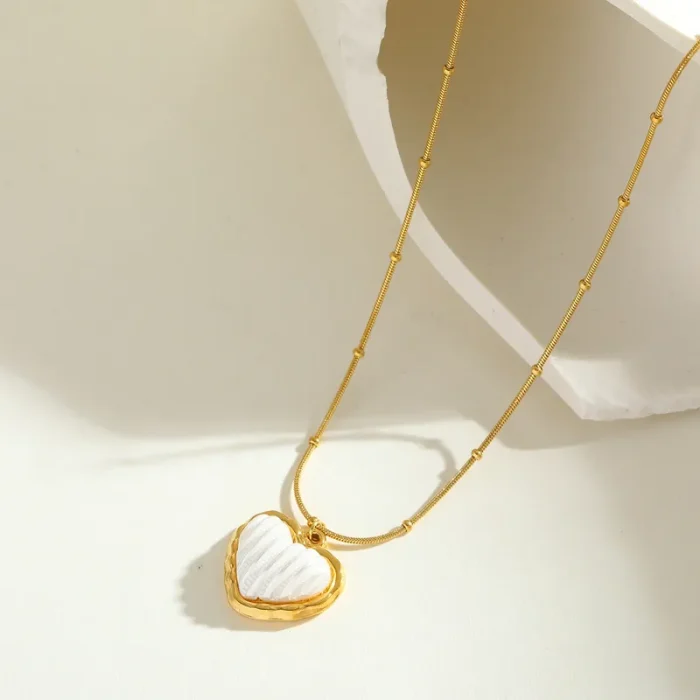 Κολιέ Αλυσίδα με Μενταγιόν Καρδιά από Λευκή Πέτρα Soul - Χρυσό - Image 2