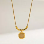 Κολιέ Λεπτή Αλυσίδα Cushion Πέτρα Μπεζ - Χρυσό