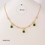 Κολιέ Αλυσίδα με Πράσινες Πετράδια Emerald - Χρυσό - Image 2