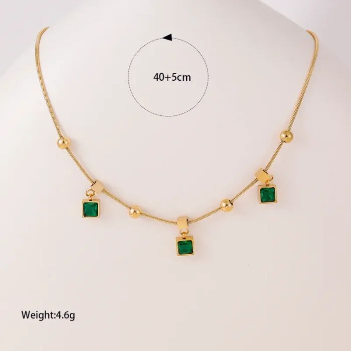 Κολιέ Αλυσίδα με Πράσινες Πετράδια Emerald - Χρυσό - Image 2