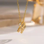 Κολιέ Λεπτή Αλυσίδα Snake Ring με Στρας - Χρυσό