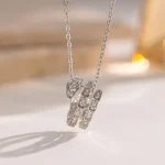 Κολιέ Λεπτή Αλυσίδα Snake Ring με Στρας - Ασημί