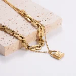 Κολιέ Διπλή Αλυσίδα με Charm Λουκέτο - Χρυσό