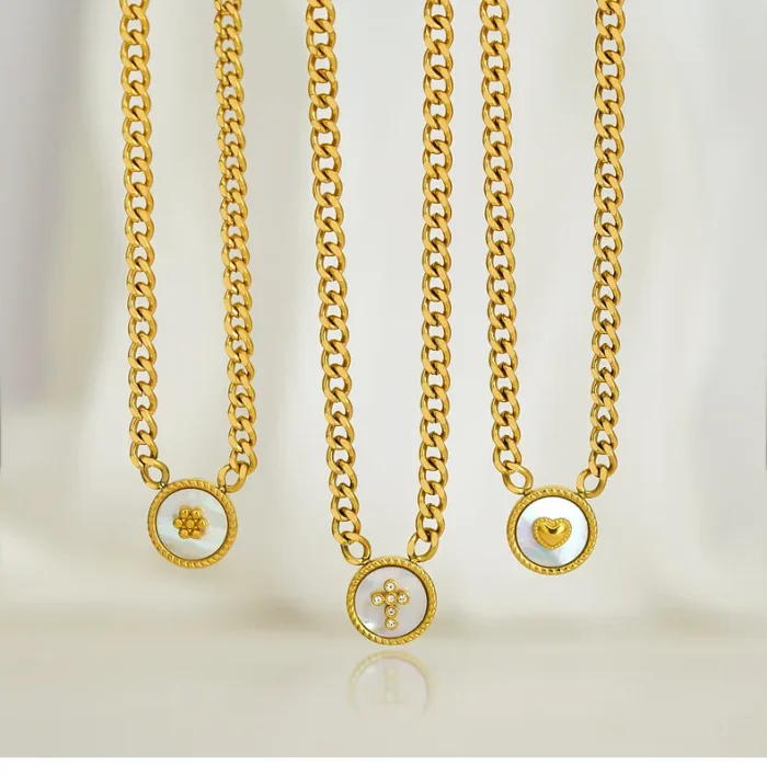 Κολιέ Chunky Chain Δίχρωμο Μενταγιόν Καρδιά - Χρυσό - Image 2