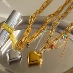 Κολιέ Αλυσίδα Silver Chunky Heart - Δίχρωμο - Image 3