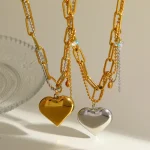 Κολιέ Αλυσίδα Silver Chunky Heart - Δίχρωμο - Image 2