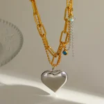 Κολιέ Αλυσίδα Silver Chunky Heart - Δίχρωμο
